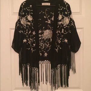 Abercrombie & Fitch Black Embroidered Kimono