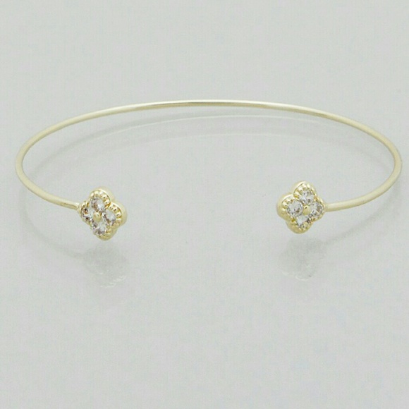 Jewelry - Floral CZ Crystal Trimmed Cuff Bangle Bracelet