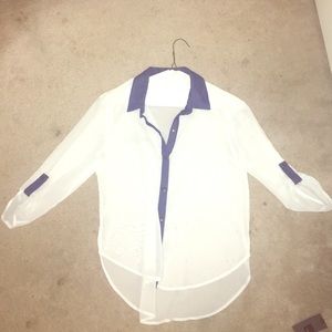Sheer White/Denim Button Up Blouse
