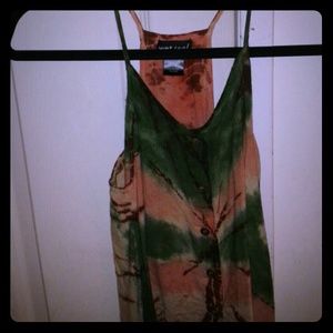 dull sunset orange, green and brown tie dye top