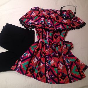 Colorful strapless Pom Pom blouse