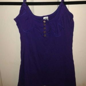 Purple spaghetti top with light ruffles & buttons