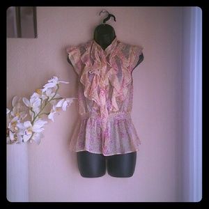 Floral Ruffled Button Down Blouse