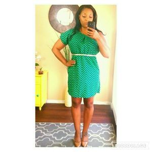 Blue/Green Chevron Print one shoulder dress