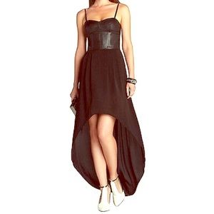 BCBGMAXAZRIA Faux-Leather Bodice Hi-Low Dress
