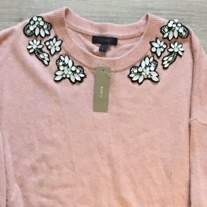 Opal-embellished J Crew pink wool sweater