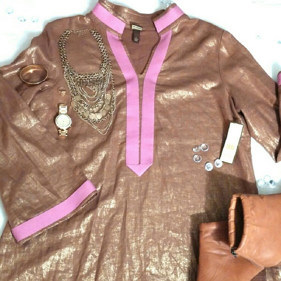 Boo Gemes Tops - 💎NEW °Boo Gemes Gold Tunic/Dress Pink Trim