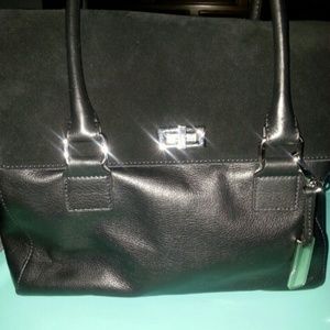 Leather satchel/ with detachable shoulder strap