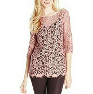 Pink Lace 3/4 Sleeve Top