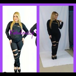 2 piece black zipper pants set