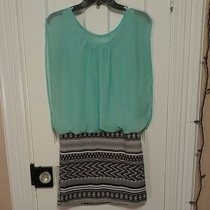 Teal and Aztec Printed Dress