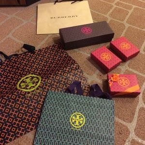 Tory burch boxes and bags.