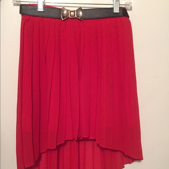 Red high low skirt with belt