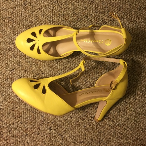Shoes - Yellow T-strap Heels