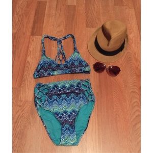 blue patterned swimsuit