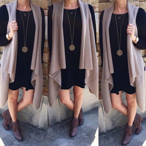 Tan Sweater Vest with Longer Sides