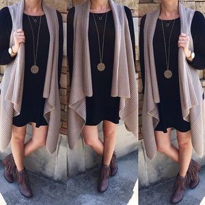 Tan Sweater Vest with Longer Sides