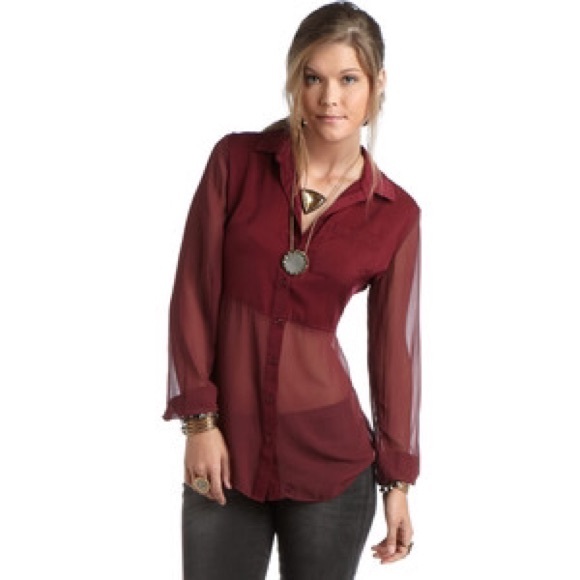 maroon sheer top