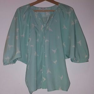 Black Rainn Boho Blouse Shirt Bird Print Top