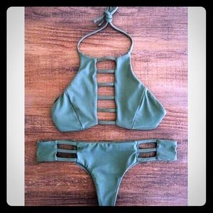 Caged halter bikini swim set