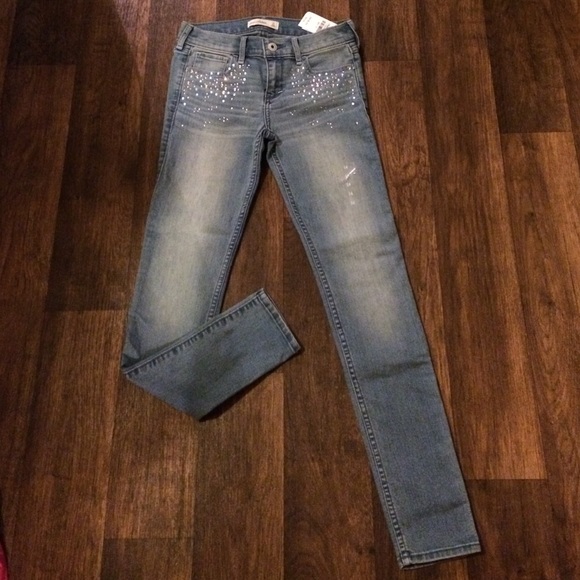 NWT ABERCROMBIE GIRL'S RHINESTONE SKINNY JEANS