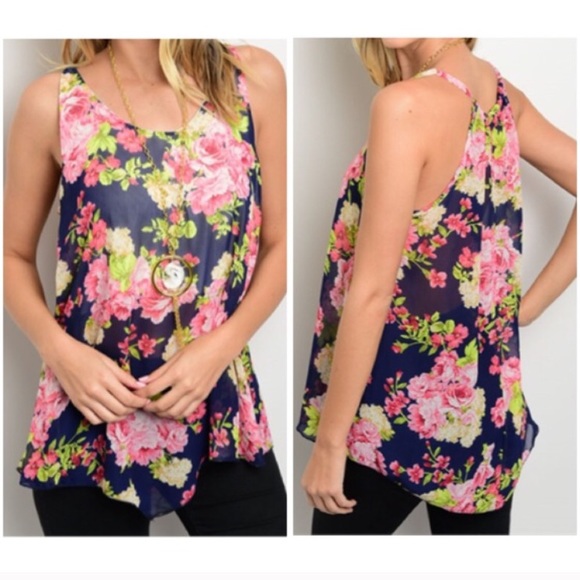 Tops - Navy Floral Spring Top