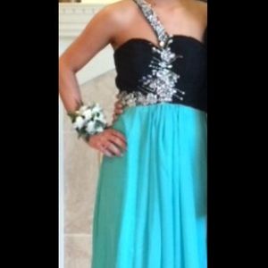 Blue silver black prom dress