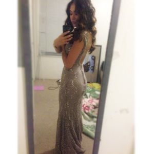 Light Brown with Silver Rhinestones Prom Dress.