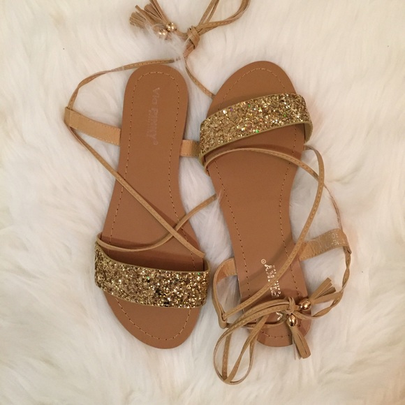 Boutique Shoes - Tie Me Up Gold Glitter Sandal 8.5