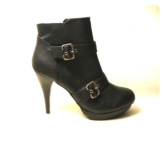Guess Black Heeled Ankle Booties with Buckles