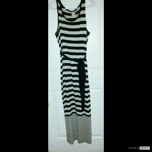 Tan & Black Striped Maxi Dress