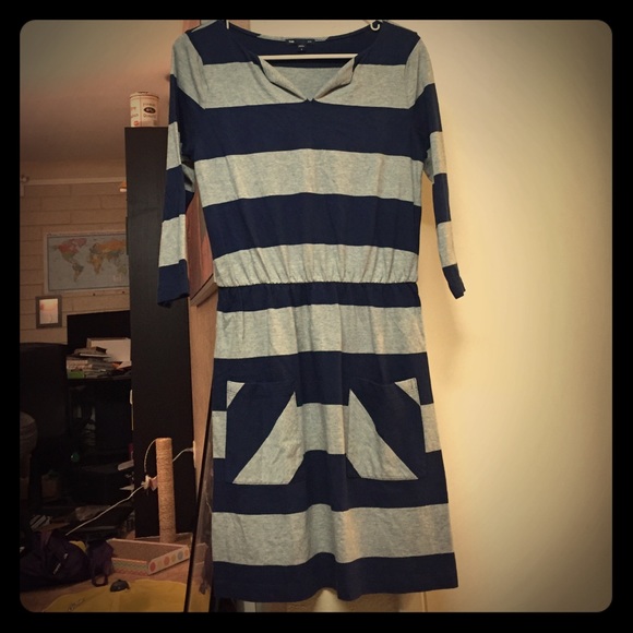 3/4 Sleeve Striped Dress with Pockets
