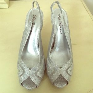 Silver Glam Dress Sling Back Pump With Peep Toe