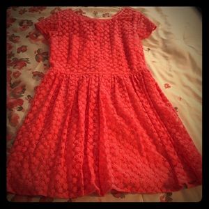 Peach laced fit and flare dress