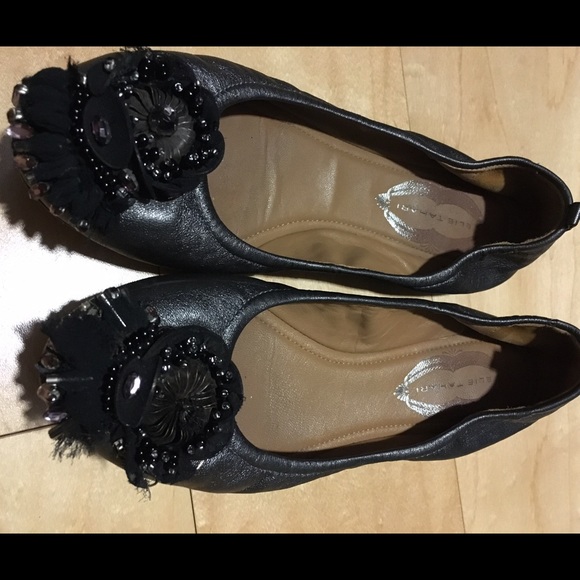 Elie tahari silver metallic flats with beads