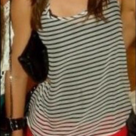 Sheer black and white tank with cross cross back