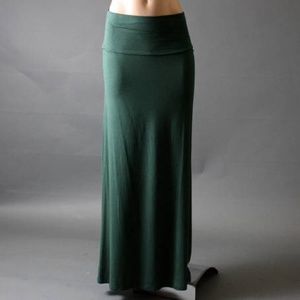 Dark Green Full Length long Maxi Skirt stretchy M
