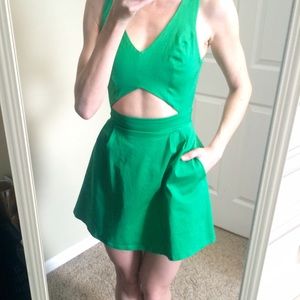 Kelly Green Fit and Flare Cut Out Dress