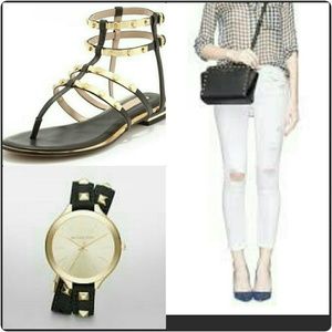 MICHAEL black studed leather watch