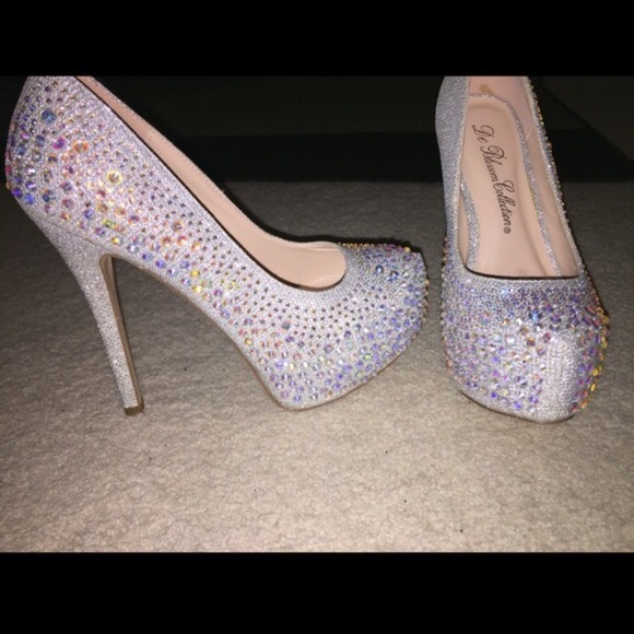 6.5 silver crystal heels