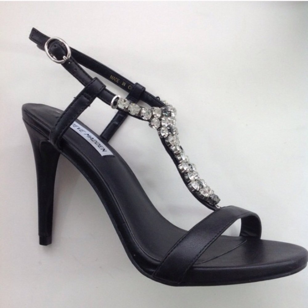 NEW STEVE MADDEN rhinestone vegan black sandals 10 - Picture 4 of 4