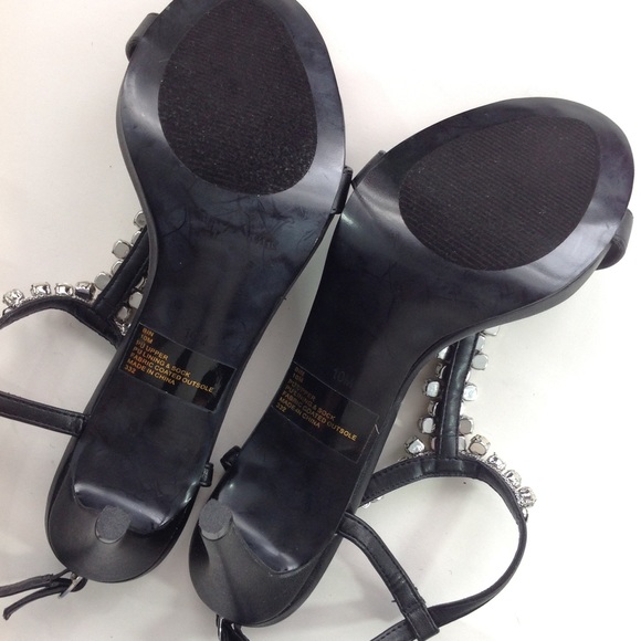 NEW STEVE MADDEN rhinestone vegan black sandals 10 - Picture 3 of 4