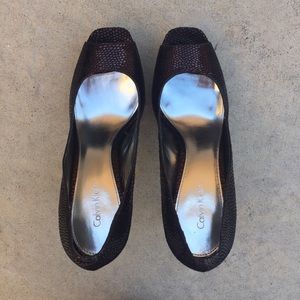Calvin Klein chocolate metallic crocodile heels
