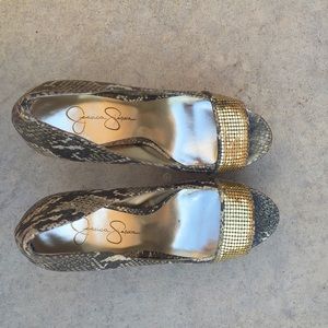Jessica Simpson metallic snakeskin heels