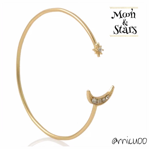Boutique Jewelry - Gold & Rhinestone Moon & Star Open End Bangle!