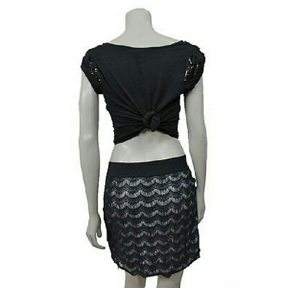 Free People scalloped lace skirt black blk Sz M - Picture 3 of 4