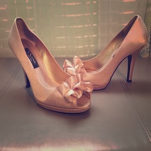 Nina New York Gold Ruffle Evening Heel
