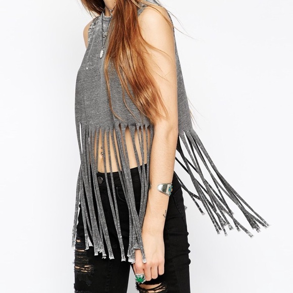 Grey burn out fringe top