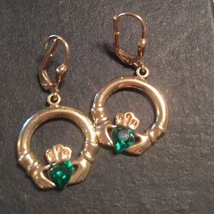 Tara Claddagh Gold Plated Synthetic Emerald Drop