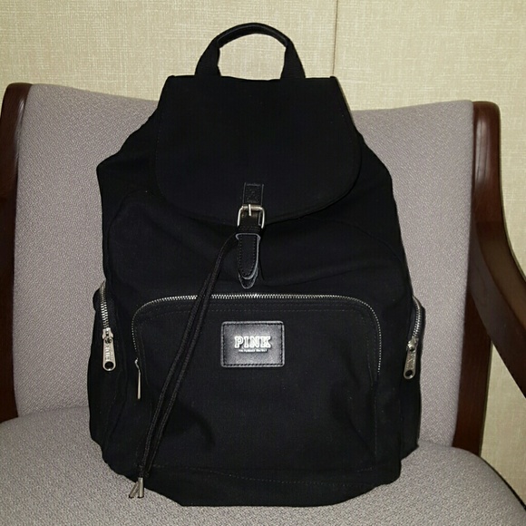 Victoria Secret Pink Black Canvas Backpack